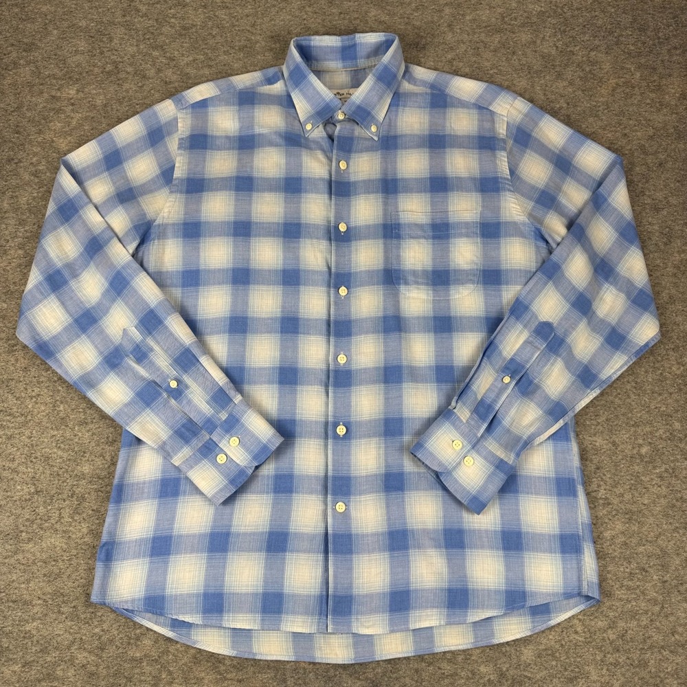 Peter Millar Button Down Shirt Long Sleeve Plaid Cotton Blue Mens Medium M